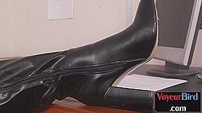 Sexy office voyeur teasing colleauge