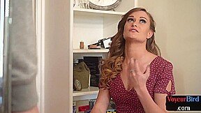 Stunning voyeur watching guy wanking